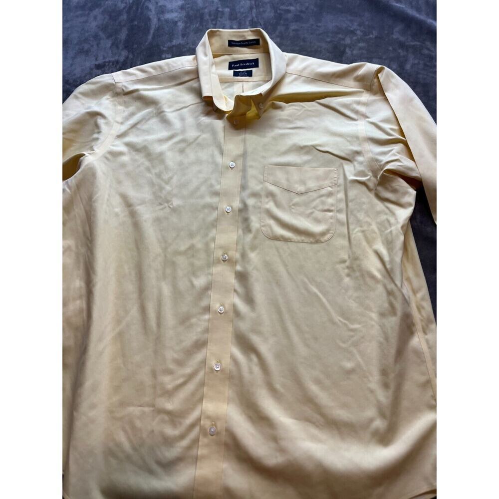 Paul Fredrick Shirt,‎ Men's 17x32, Yellow Button Up Non-Iron Classic Fit